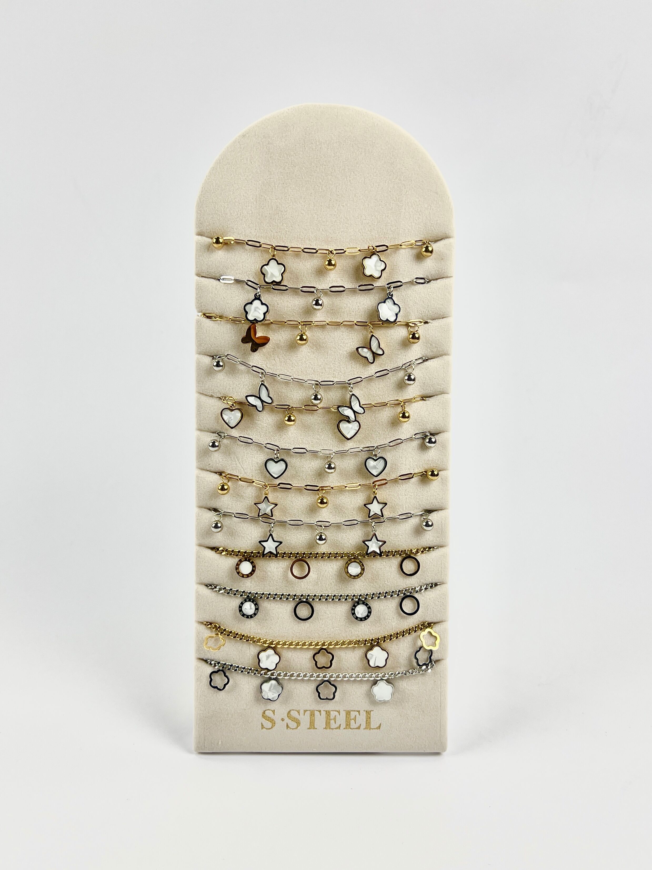 Lot of 12 Assorted Gold and Silver Charm Bracelets