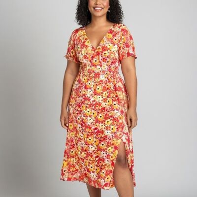 Plus Size Red Slit Printed Dress (C6555)