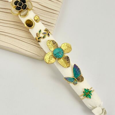 Juego de 6 anillos en varias formas: mariposa, flor, hoja, acero