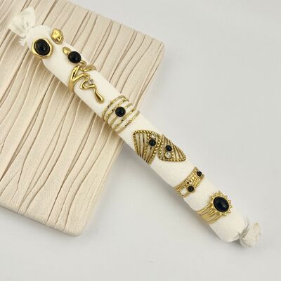 Set of 6 Assorted Rings Adorned with Elegant Black Stones