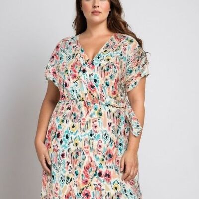 Plus size short dress with green print (C6557)