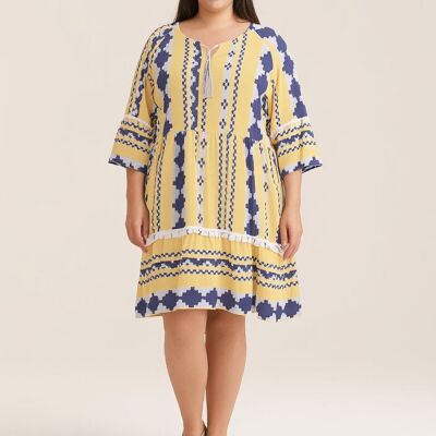 Yellow Mayan Print Plus Size Dress (C6559)