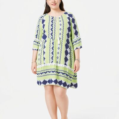 Plus size green mayan print dress (C6559)