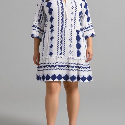 White Mayan Print Plus Size Dress (C6559)