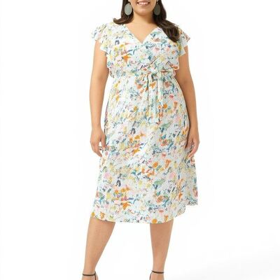 Plus size sleeveless dress with green floral print (C6560)