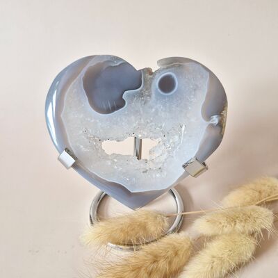XL Druzy Gray Agate Gemstone Heart – Includes Stand – #34 152g 9.5cm