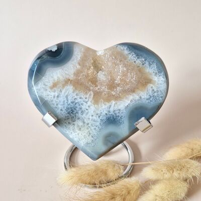 XL Druzy Gray Agate Gemstone Heart – Includes Stand – #35 176g 10cm