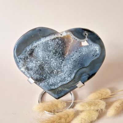 XL Druzy Gray Agate Gemstone Heart – Includes Stand – #36 238g 12.5cm