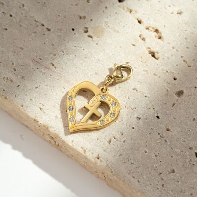 Heart-shaped pendant with cross Stainless steel