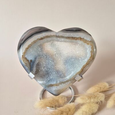 XL Druzy Gray Agate Gemstone Heart – Includes Stand – #37 188g 11.5cm