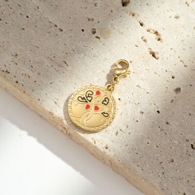 Round Tree of Life Pendant with Small Red Hearts – Steel