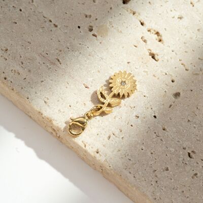 Gold Daisy Flower Pendant with Rhinestones Stainless Steel