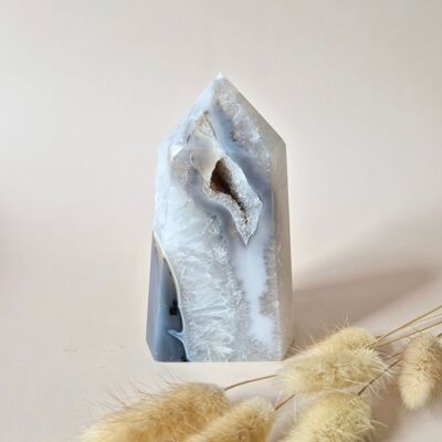 XL Gray Agate Tower with Druzy | 600g Gemstone for Peace & Balance #1