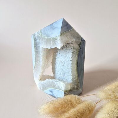 XL Gray Agate Tower with Druzy | 466g Gemstone for Peace & Balance #3