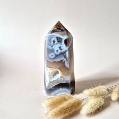 XL Gray Agate Tower with Druzy | 533g Gemstone for Peace & Balance #4