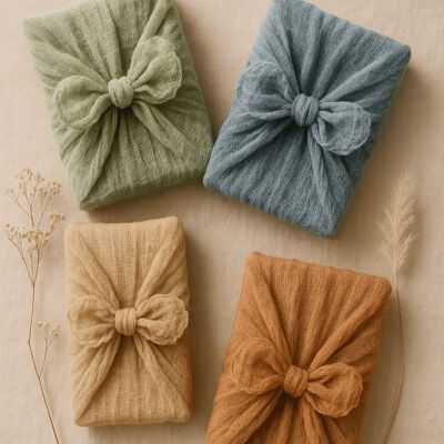 Papier cadeau Furoshiki en gaze réutilisable – Tissu teint à la main