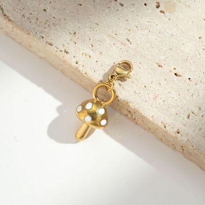 Gold Mushroom Charm Pendant Stainless Steel Fantasy