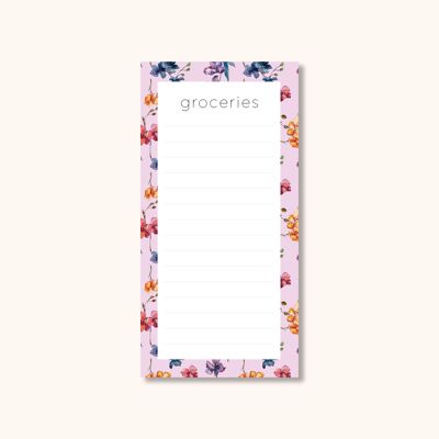 Bloc-notes magnétique pour liste de courses – Floral (10 x 20 cm)