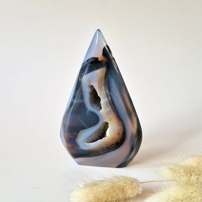 Druzy Gray Agate - Teardrop Drop Standing Gemstone Crystal - #3.133gram