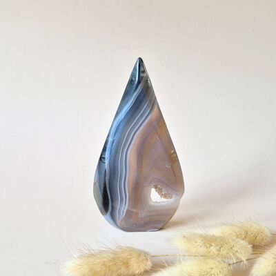 Druzy Gray Agate - Teardrop Drop Standing Gemstone Crystal - #4.128gram