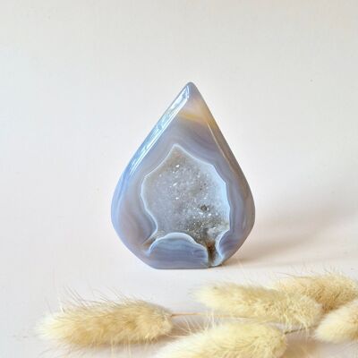 Druzy Gray Agate - Teardrop Drop Standing Gemstone Crystal - #5.111gram