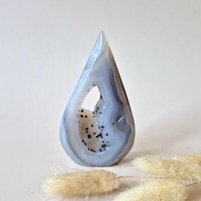 Druzy Gray Agate - Teardrop Drop Standing Gemstone Crystal - #6.106gram