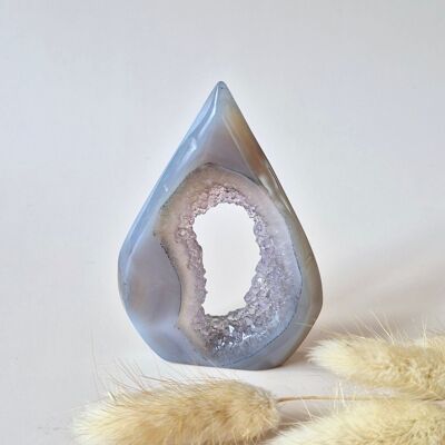 Druzy Gray Agate - Teardrop Drop Standing Gemstone Crystal - #7.80gram