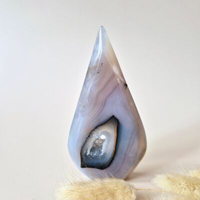 Agate grise druzy - Cristal de pierre précieuse debout en forme de larme - #8.108 grammes