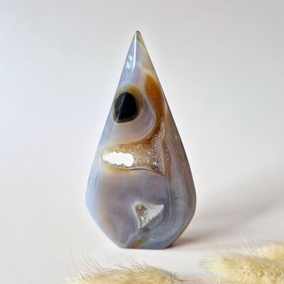 Agate grise druzy - Cristal de pierre précieuse debout en forme de larme - #11.112 grammes