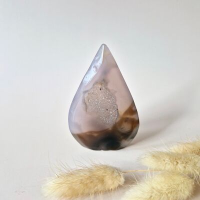 Agate grise druzy - Cristal de pierre précieuse debout en forme de larme - #12.86 grammes