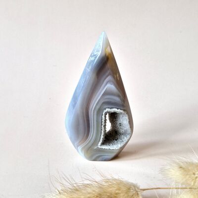 Druzy Gray Agate - Teardrop Drop Standing Gemstone Crystal - #19 65gram