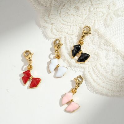 Juego de 4 colgantes de nudo: acero rojo, rosa, negro y blanco