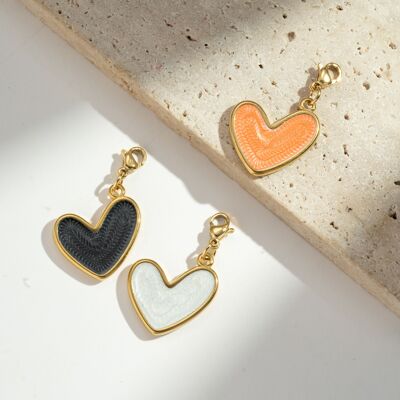 Set of 3 Steel Heart Pendants – Black, White and Orange