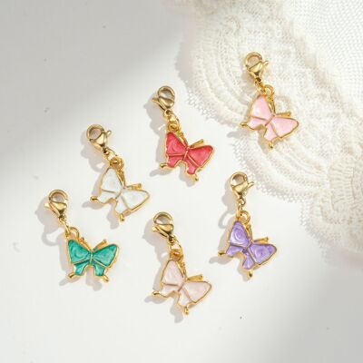 Juego de 6 colgantes de mariposas de colores – Acero inoxidable