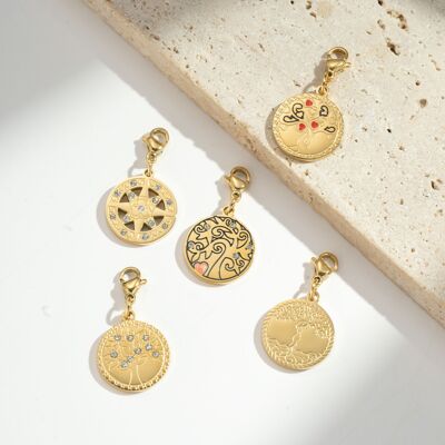 Set of 5 round Tree of Life & Star pendants