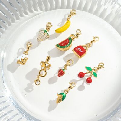 Lot 9 Charms Pendentifs Fruits Originaux Acier Inoxydable