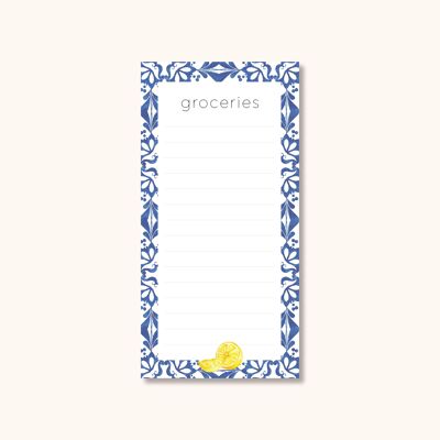 Bloc-notes avec liste de courses et aimant | 10x20 cm (3.9"x7.9") | 50 feuilles | Citrons