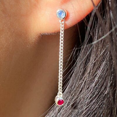 Moonstone & Ruby Earrings