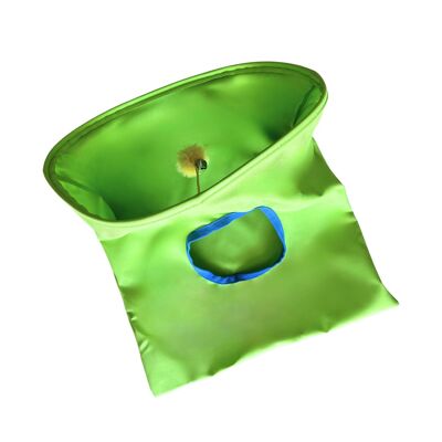 Saco de juego interactivo para gatos MyMeow: túnel de escondite con pelota de cascabel, verde