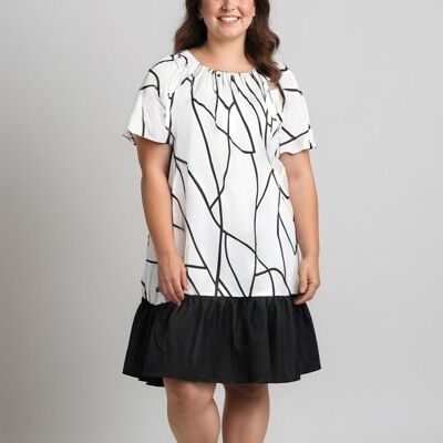 Plus size white print ruffled short dress (C6571&BLANC)