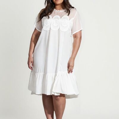 Plus size white dress with embroidery (C6572)