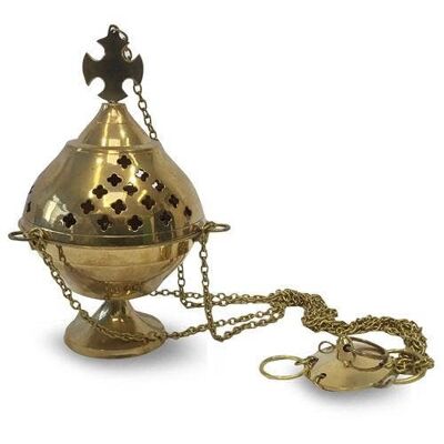 Brass Hanging Incense Holder with Cross (15cm)