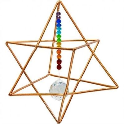 Copper Hanging Merkaba with Chakra Beads & Crystal