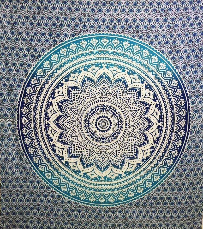 Arazzo in cotone doppio 90"x90" MANDALA DI LOTO (blu)
