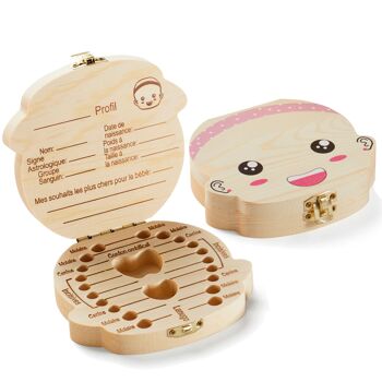 (ENGLISH) boîte dents de lait, brosse a dent enfant en bambou et porte magique la petite souris + 11 Accessoires (rose fille brosse) 2