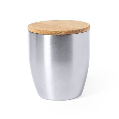 Double-walled thermal glass, hot/cold, stainless steel, 280 ml.With bamboo lid Color: Silver