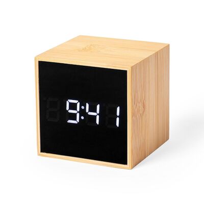 Multifunction Nature Bamboo Clock Adjustable Light Intensity. USB connection.Color: Wood