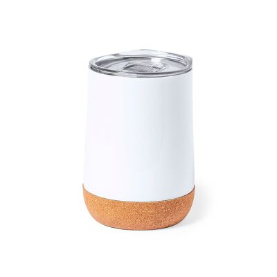Steel and cork thermal glass 330 ml.Double wall cold/heat Color: White