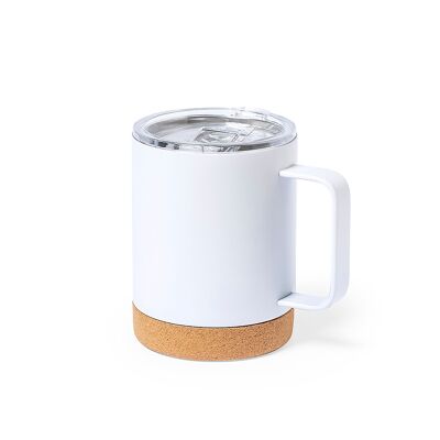 Steel and cork thermal mug 330 ml.Double wall cold/heat Color: White