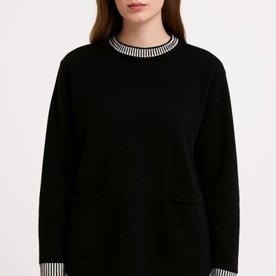 BLANKET STITCH SOFT KNIT JUMPER WITH POCKETS